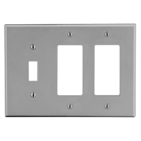 Hubbell Wiring Device-Kellems Wallplate, 3- Gang, 1) Toggle 2) Decorator, Gray P1262GY